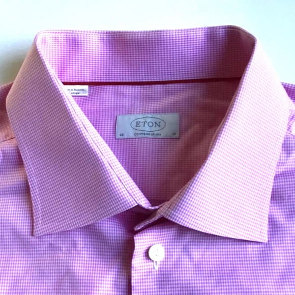 ETON contemporary lovely mini pink checkered cotton shirt Sz 19 made in Europe - Picture 6 of 10